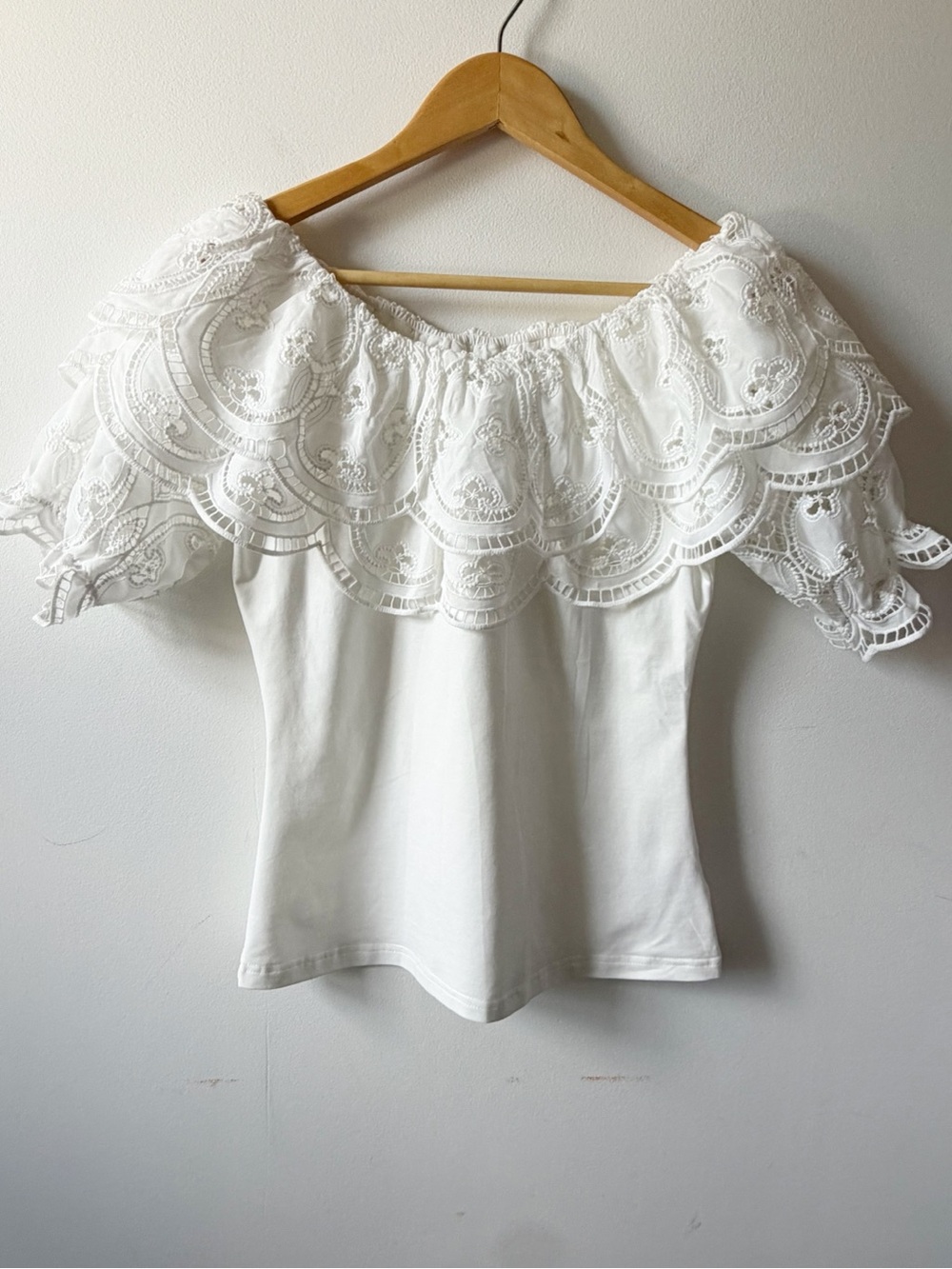 Women’s White Off-the-Shoulder Lace Yoke Blouse